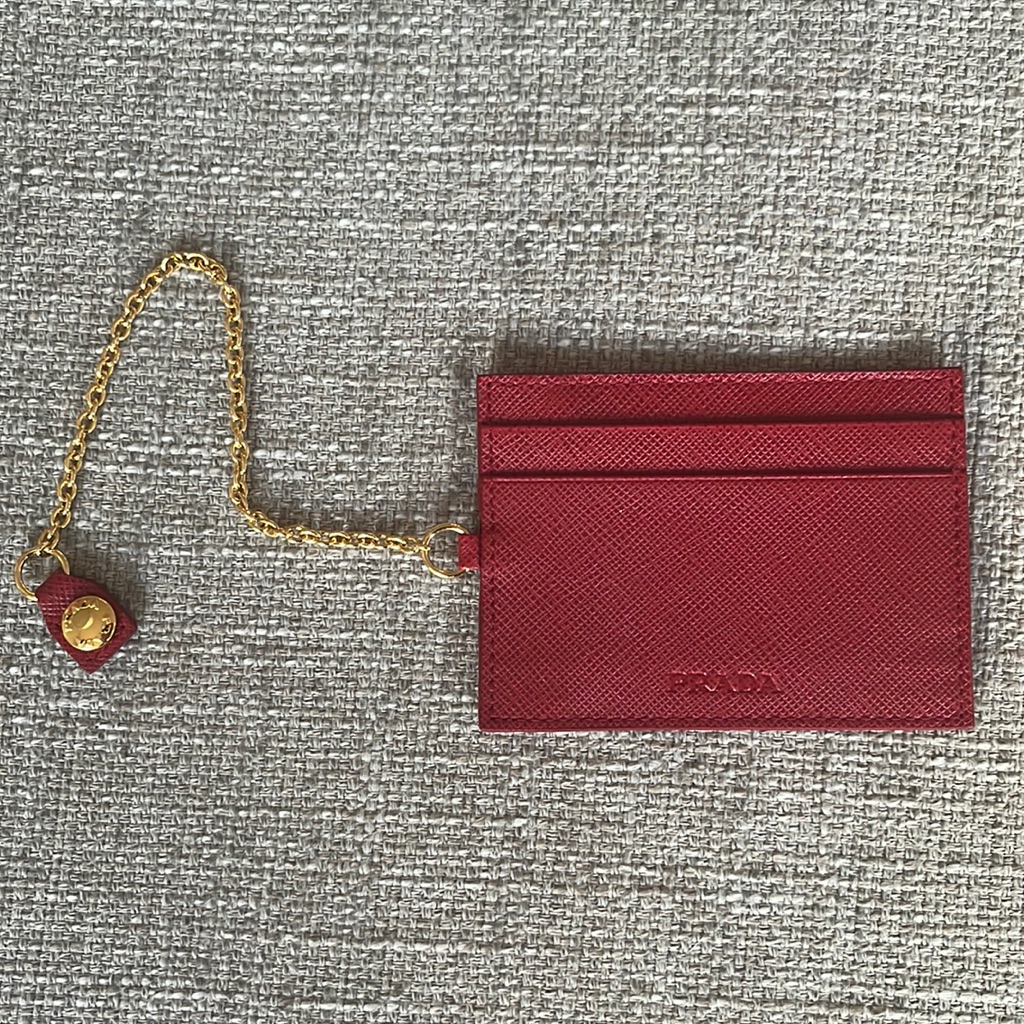 Prada Red Card Holder With Gold Chain Prada Red Card Holder With Gold Chain